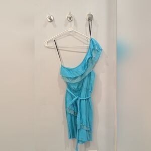 Blue  2B Bebe One-Shoulder Ruffle Dress